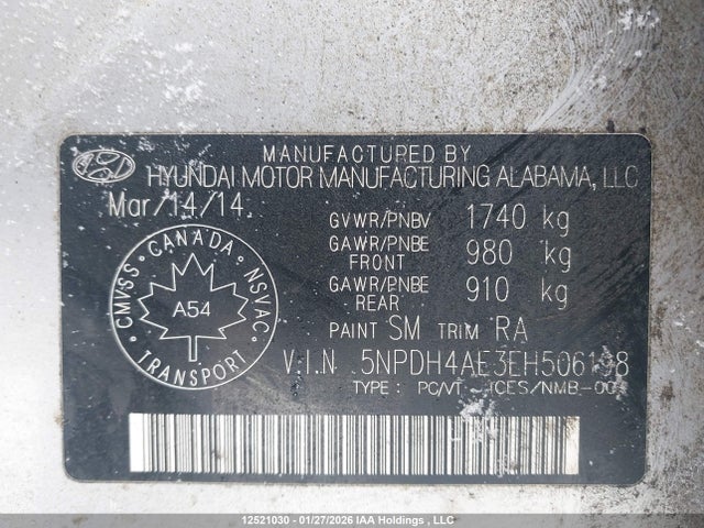 5NPDH4AE3EH506198 Hyundai Elantra Se/sport/limited
