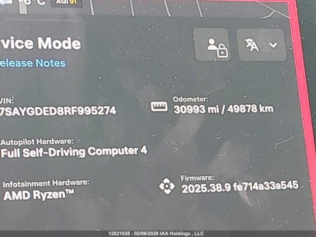 7SAYGDED8RF995274 Tesla Model Y Long Range/rwd