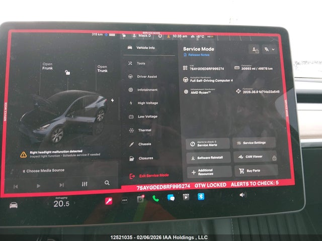 7SAYGDED8RF995274 Tesla Model Y Long Range/rwd