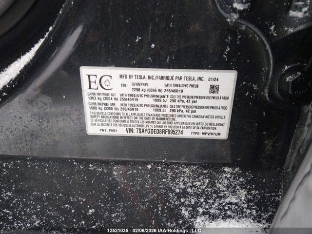 7SAYGDED8RF995274 Tesla Model Y Long Range/rwd