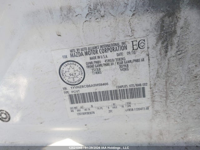 Продажа на аукционе авто 2010 Mazda Mazda6 Gt-v6, vin: 1YVHZ8CB6A5M58466, номер лота: 12521045