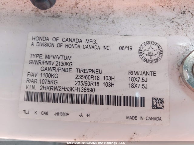 2HKRW2H53KH136890 Honda CR-V EX