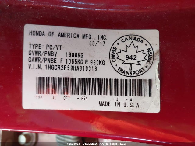 1HGCR2F59HA810316 Honda Accord