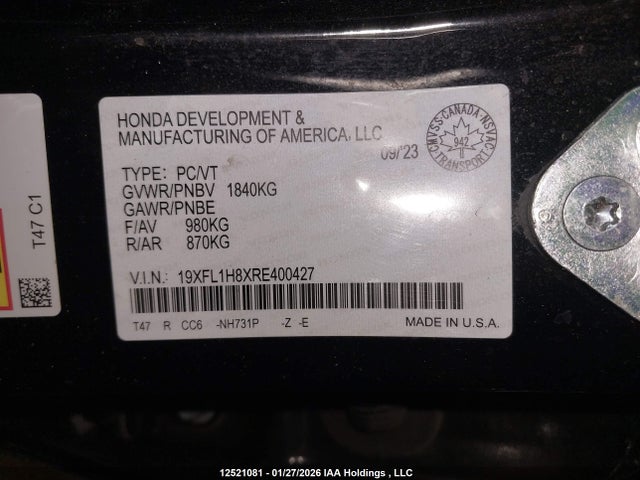19XFL1H8XRE400427 Honda Civic Sport Touring