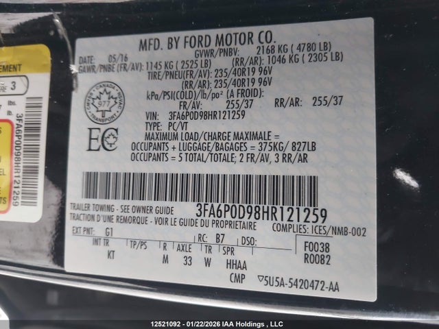 3FA6P0D98HR121259 Ford Fusion Titanium