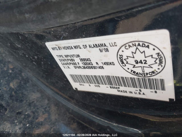 Продажа на аукционе авто 2009 Honda Odyssey, vin: 5FNRL38439B501406, номер лота: 12521104