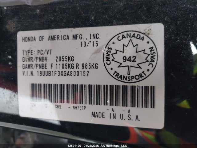 19UUB1F3XGA800152 Acura TLX