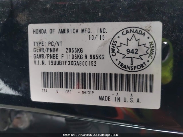 19UUB1F3XGA800152 Acura TLX