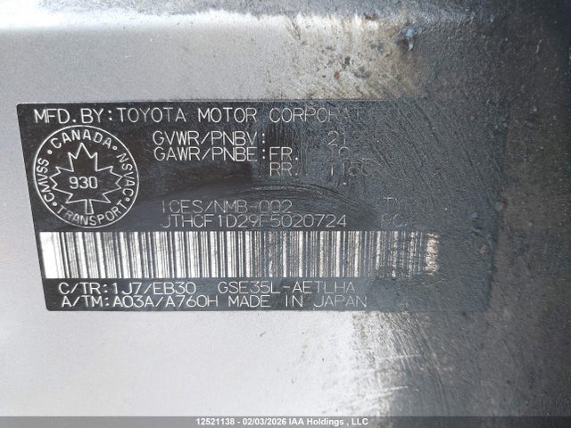 JTHCF1D29F5020724 Lexus IS 250