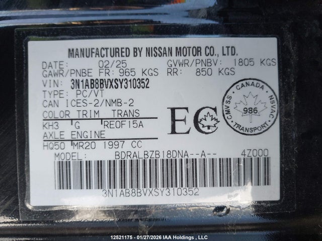 3N1AB8BVXSY310352 Nissan Sentra S/s Plus