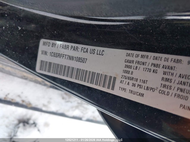 Продажа на аукционе авто 2022 Ram 1500 Big Horn, vin: 1C6SRFFT7NN108507, номер лота: 12521211