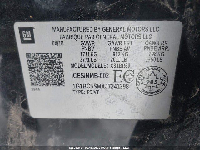 1G1BC5SMXJ7241398 Chevrolet Cruze Ls Auto