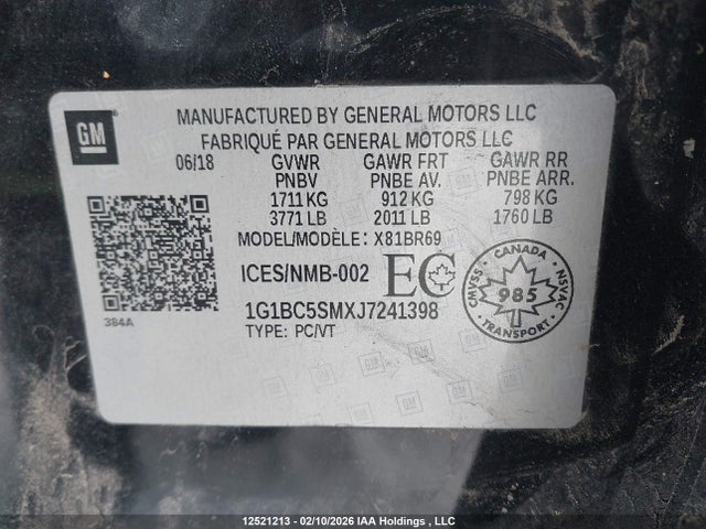 1G1BC5SMXJ7241398 Chevrolet Cruze Ls Auto