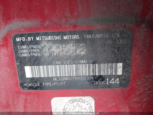 ML32AWHJ7RH001394 Mitsubishi Mirage Gt/noir