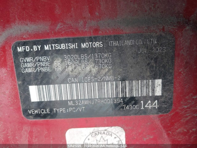 ML32AWHJ7RH001394 Mitsubishi Mirage Gt/noir