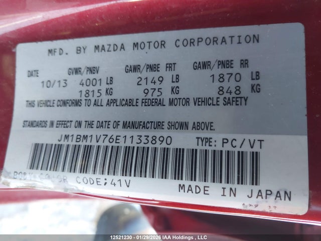 JM1BM1V76E1133890 Mazda Mazda3 Gs-sky