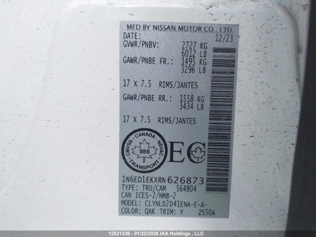 1N6ED1EKXRN626873 Nissan Frontier S/sv/pro-4x/sl