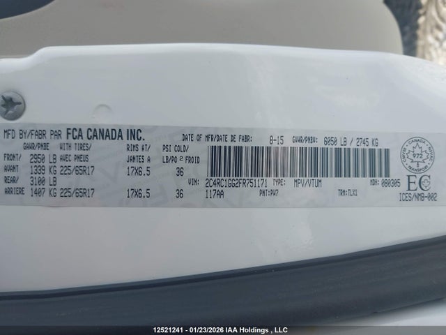 2015 Chrysler Town & Country მანქანა იყიდება აუქციონზე, vin: 2C4RC1GG2FR751171, აუქციონის ნომერი: 12521241
