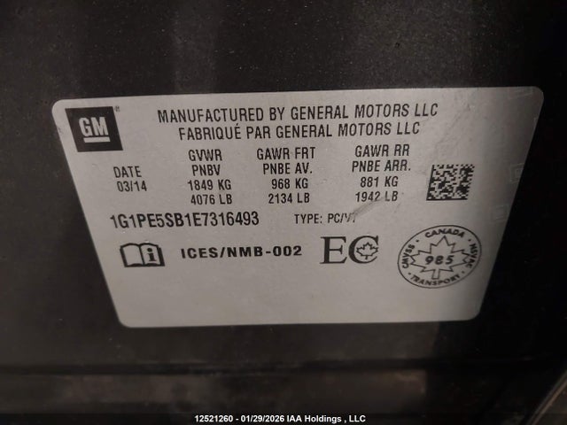1G1PE5SB1E7316493 Chevrolet CRUZE LT