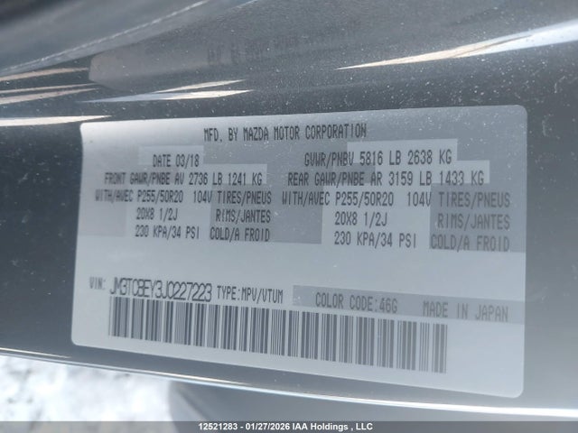 JM3TCBEY3J0227223 Mazda Cx-9 Signature
