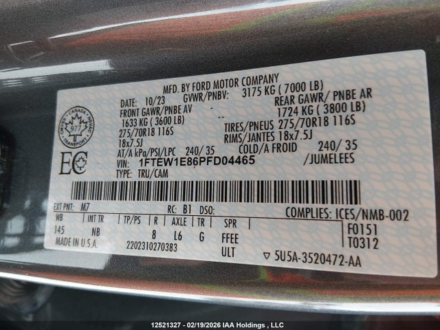 Aukcja sprzedaży 2023 Ford F150 Supercrew, vin: 1FTEW1E86PFD04465, numer aukcji: 12521327