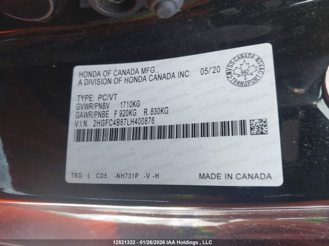 2HGFC4B87LH400876 Honda Civic Sport
