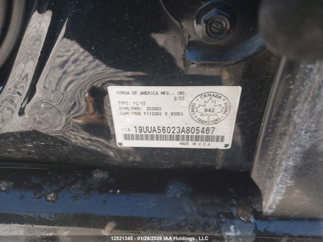 12521345 :رقم المزاد ، 19UUA56023A805467 vin ، 2003 Acura Tl 3.2 Type S مزاد بيع