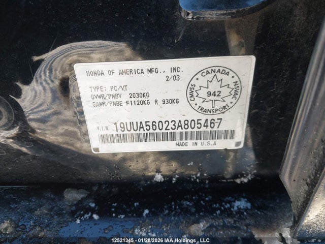 12521345 :رقم المزاد ، 19UUA56023A805467 vin ، 2003 Acura Tl 3.2 Type S مزاد بيع