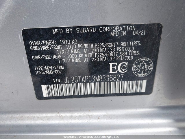 JF2GTAPC3M8336827 Subaru Crosstrek
