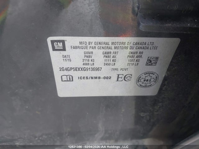 2016 Buick Regal Premium I მანქანა იყიდება აუქციონზე, vin: 2G4GP5EXXG9136967, აუქციონის ნომერი: 12521356