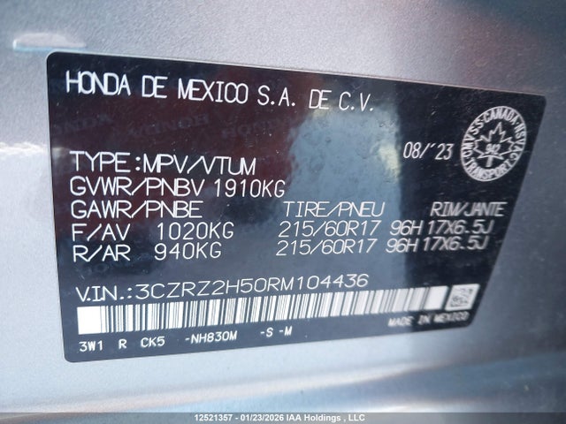 3CZRZ2H50RM104436 Honda HR-V SPORT