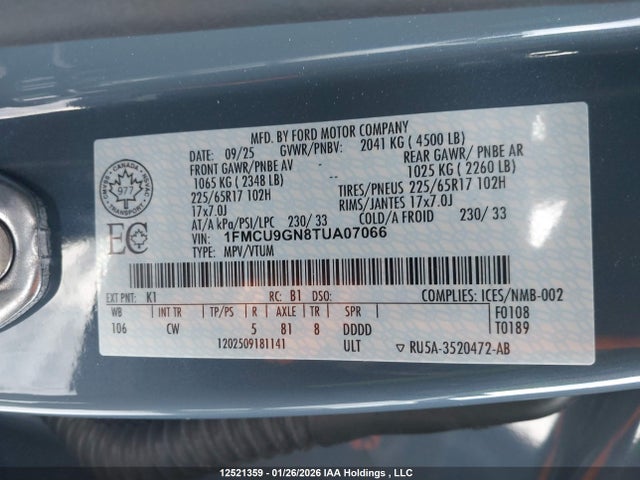 1FMCU9GN8TUA07066 Ford Escape Active