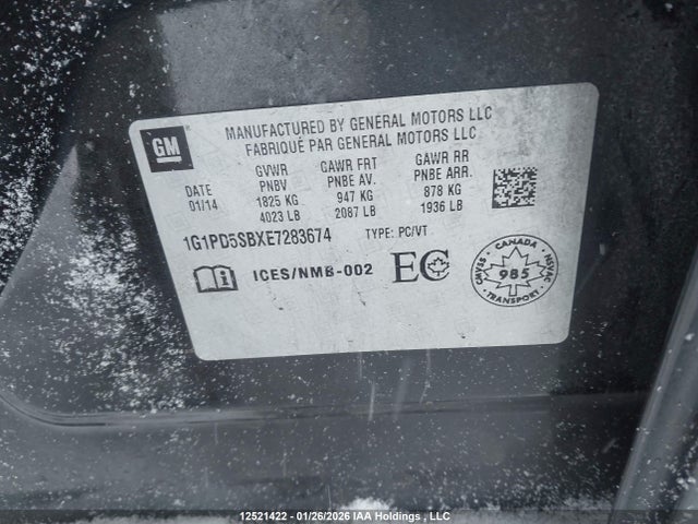 1G1PD5SBXE7283674 Chevrolet CRUZE LT