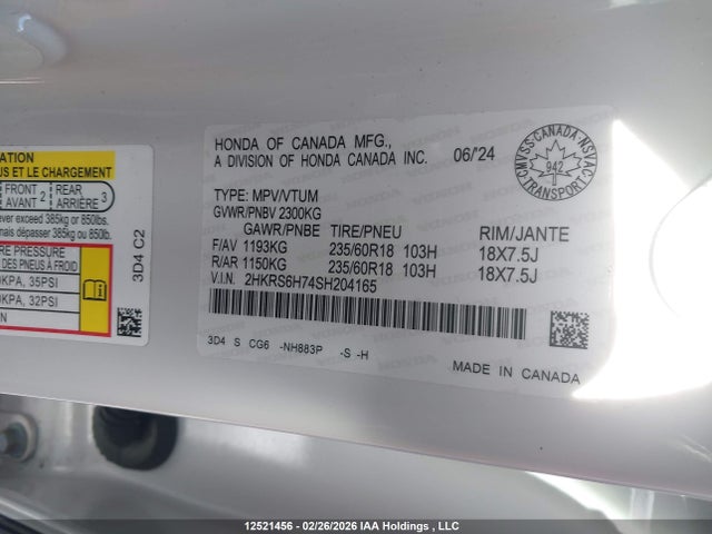 2HKRS6H74SH204165 Honda CR-V EXL