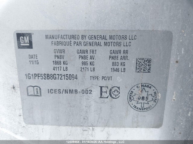 1G1PF5SB8G7215094 Chevrolet Cruze Limited 2lt