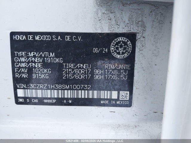 3CZRZ1H38SM100732 Honda HR-V LX