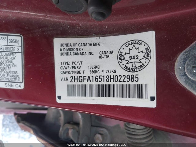 Продаж на аукціоні авто 2008 Honda Civic, vin: 2HGFA16518H022985, номер лоту: 12521461