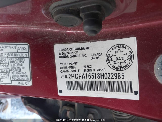Продаж на аукціоні авто 2008 Honda Civic, vin: 2HGFA16518H022985, номер лоту: 12521461