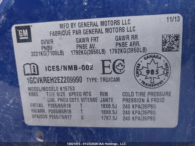 1GCVKREH2EZ209990 Chevrolet Silverado 1500 1lt/2lt