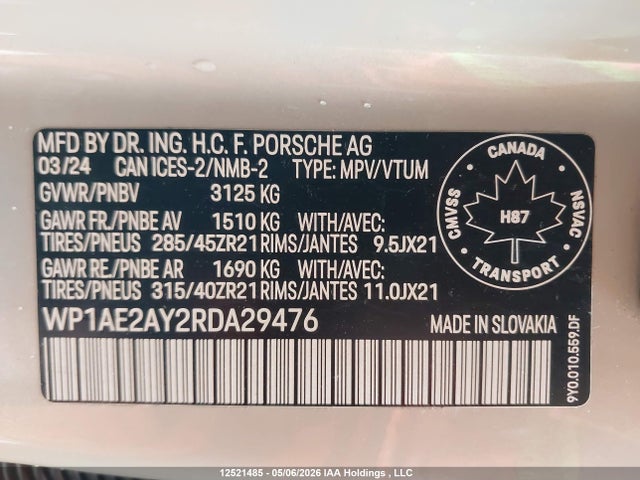 Продаж на аукціоні авто 2024 Porsche Cayenne, vin: WP1AE2AY2RDA29476, номер лоту: 12521485
