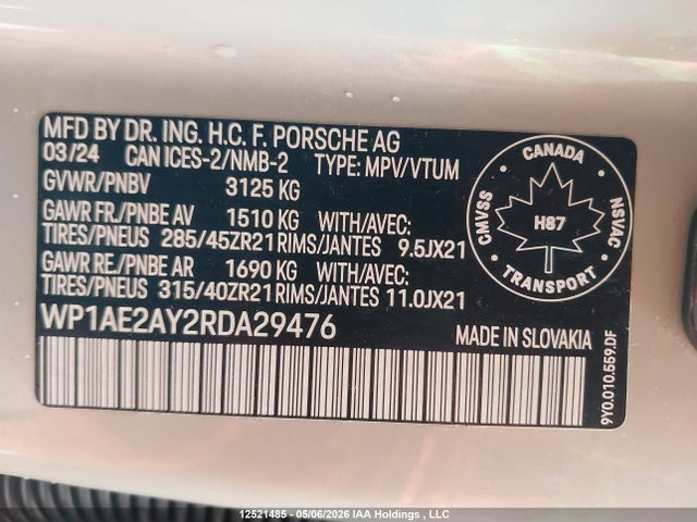 Продаж на аукціоні авто 2024 Porsche Cayenne, vin: WP1AE2AY2RDA29476, номер лоту: 12521485