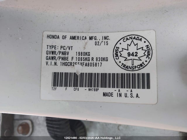 1HGCR2F5XFA805817 Honda Accord Sport