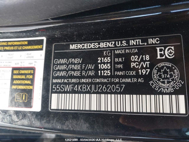 55SWF4KBXJU262057 Mercedes-Benz C 300 4matic