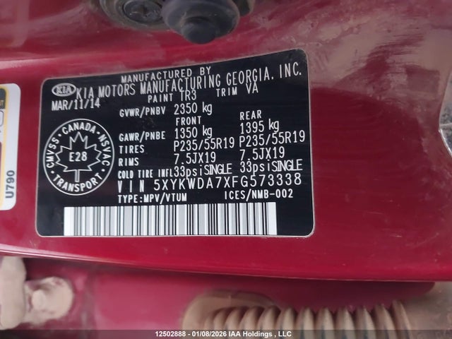 5XYKWDA7XFG573338 KIA SORENTO SX