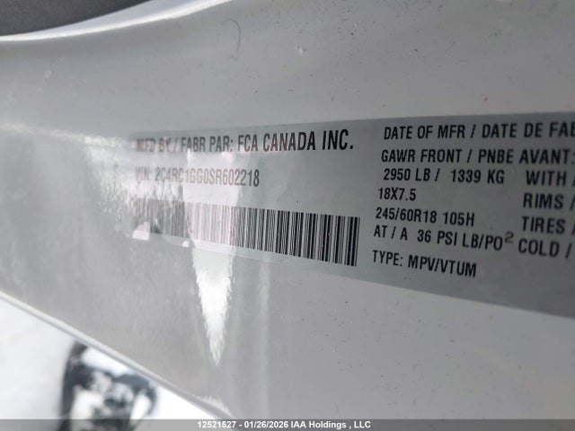 2025 Chrysler Pacifica Limited მანქანა იყიდება აუქციონზე, vin: 2C4RC1GG0SR602218, აუქციონის ნომერი: 12521527