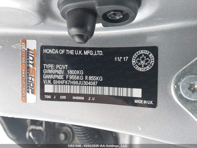 SHHFK7H99JU304087 Honda Civic Sport Touring