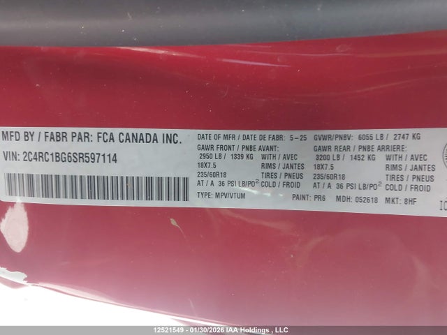 2C4RC1BG6SR597114 Chrysler Pacifica Select