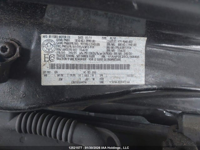 12521577 :رقم المزاد ، 1FAHP3E25CL144498 vin ، 2012 Ford Focus S مزاد بيع
