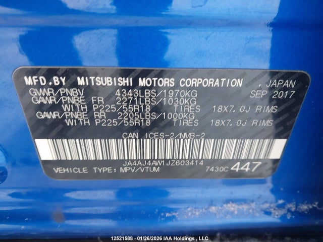 JA4AJ4AW1JZ603414 Mitsubishi Rvr Gt/se Anniversary Edition/se Limited Edition