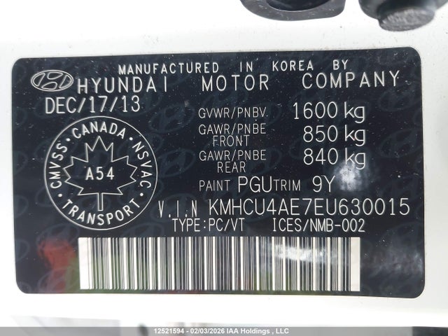 KMHCU4AE7EU630015 Hyundai ACCENT GLS